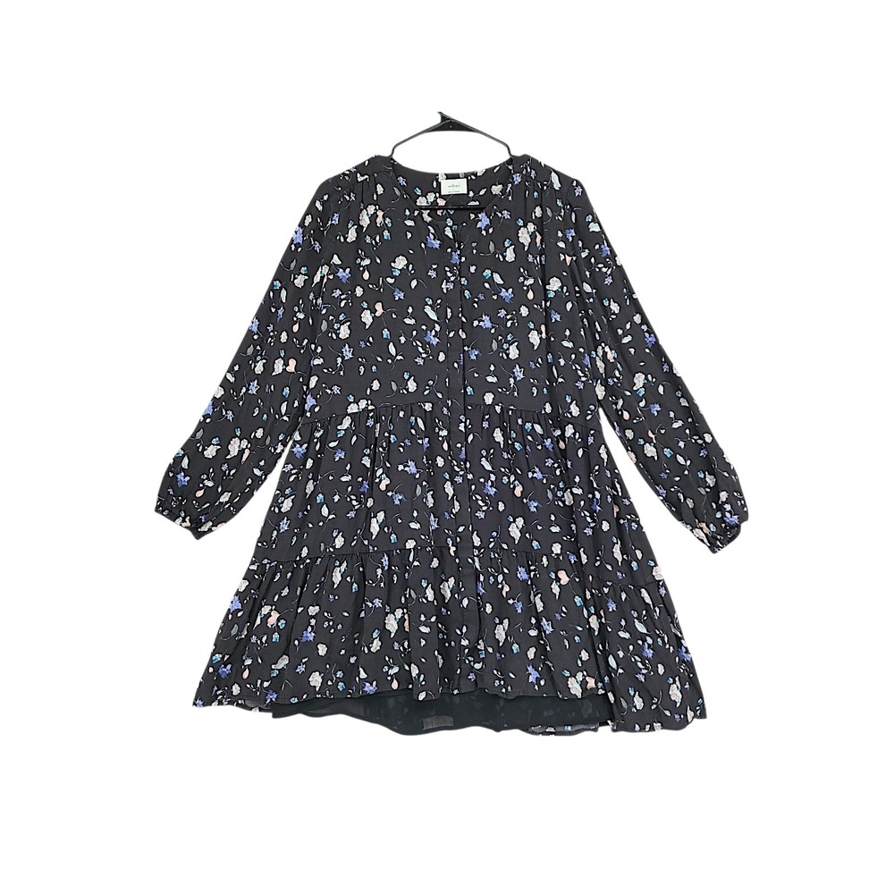 Aritzia Wilfred Babydoll Dress S Boho Black Floral Tiered Long Sleeve Darkfairy